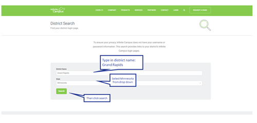 screenshot of campus log in